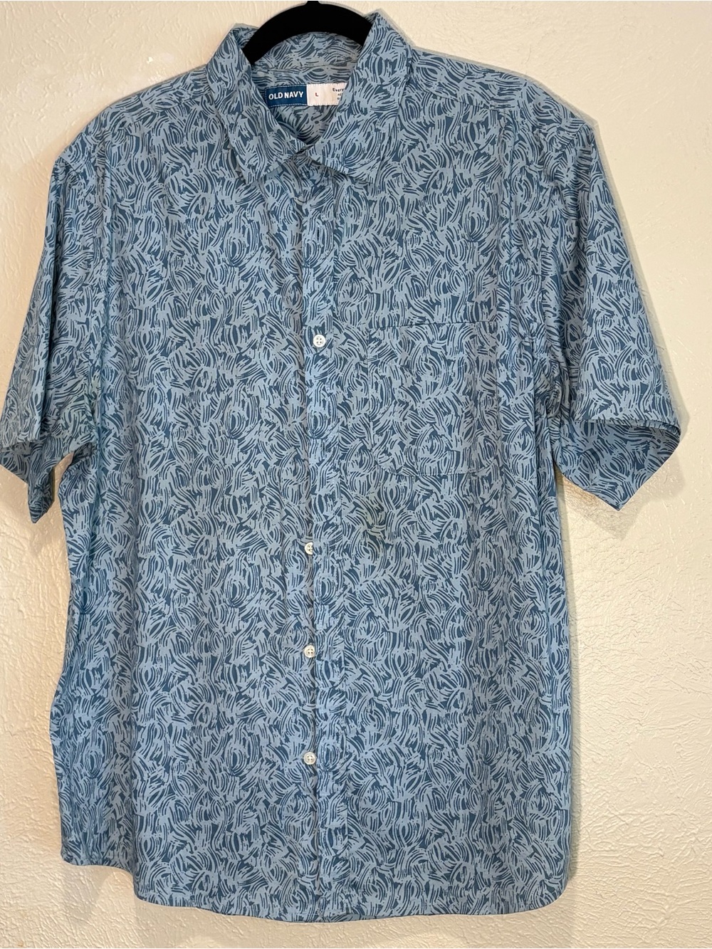 Old Navy Men’s Light Blue Printed Short-Sleeve Shirt, Sz-L